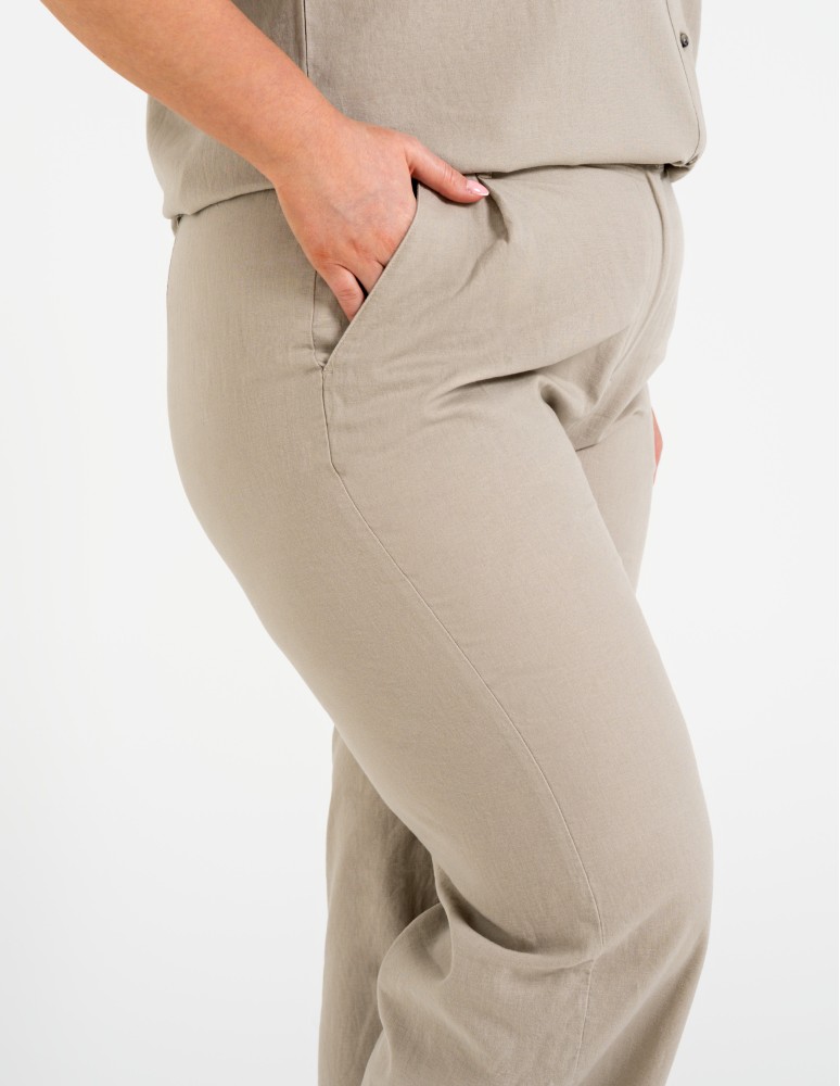 Koszule - Koszula damska casual elegancka z lnu i wiskozy i krótkim rękawem BEŻOWY - produkt moraj.pl 12