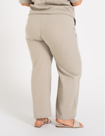 Koszule - Koszula damska casual elegancka z lnu i wiskozy i krótkim rękawem BEŻOWY - produkt 14