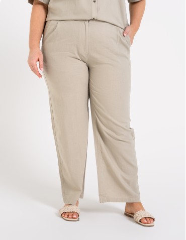 Koszule - Koszula damska casual elegancka z lnu i wiskozy i krótkim rękawem BEŻOWY - produkt 16