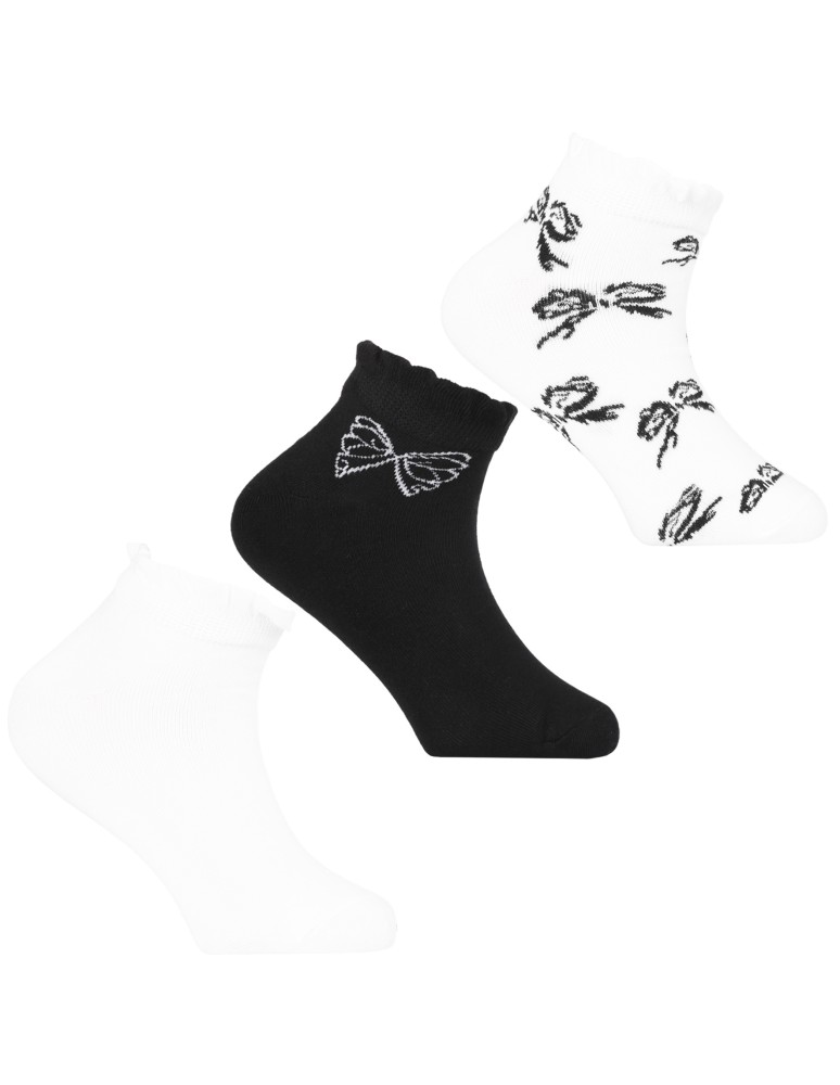 Skarpetki dziewczęce bawełniane w kokardki 3-pak WIELOKOLOROWY