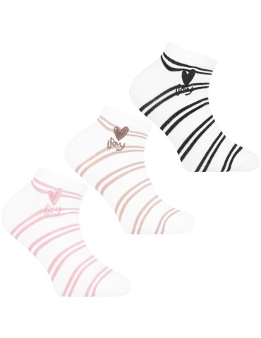 Skarpetki dziewczęce bawełniane w paski i haftowanym serduszkiem 3-pak - WIELOKOLOROWY