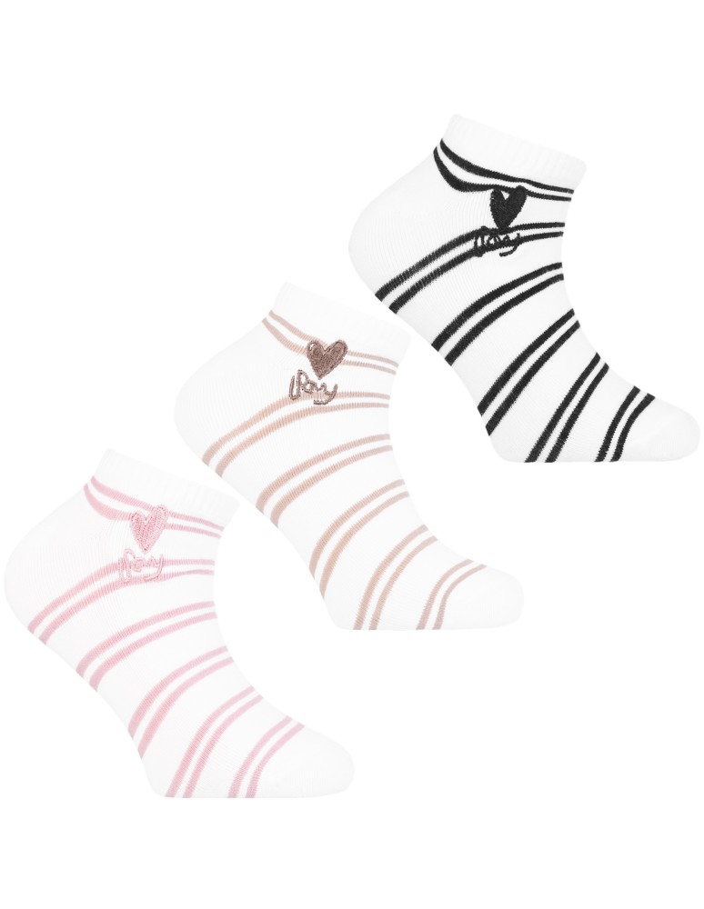Skarpetki dziewczęce bawełniane w paski i haftowanym serduszkiem 3-pak WIELOKOLOROWY