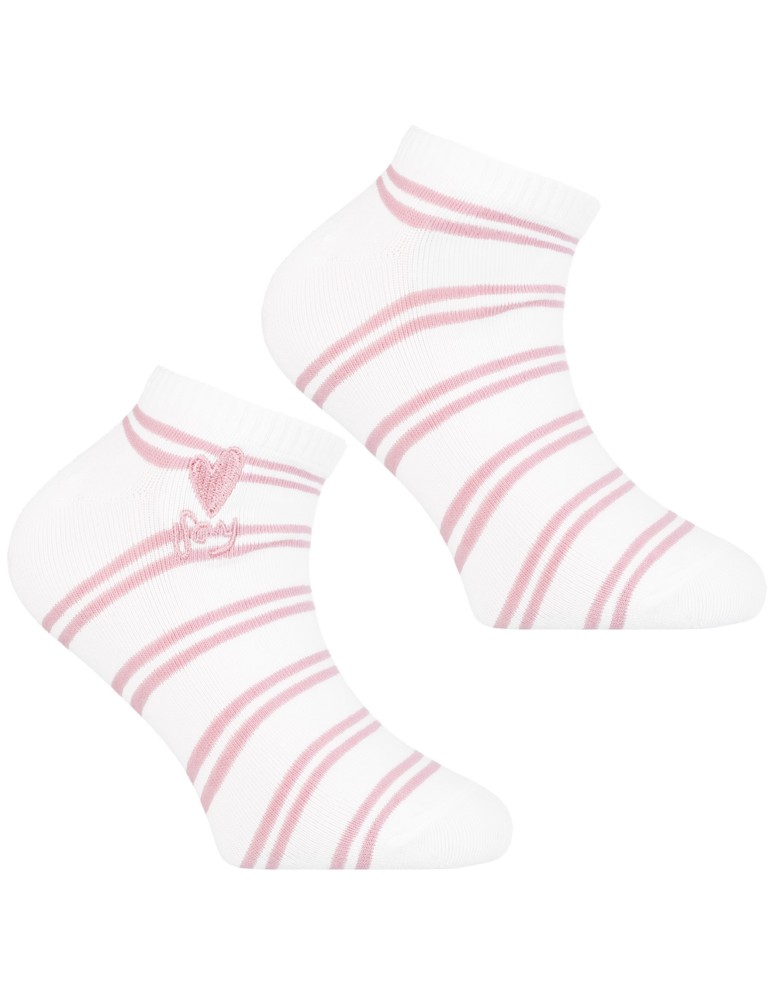 Stopki - Skarpetki dziewczęce bawełniane w paski i haftowanym serduszkiem 3-pak WIELOKOLOROWY - produkt moraj.pl 2