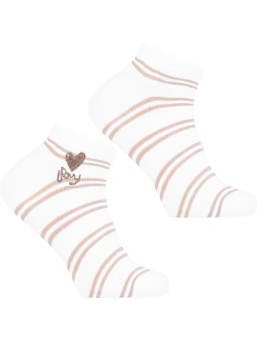 Stopki - Skarpetki dziewczęce bawełniane w paski i haftowanym serduszkiem 3-pak WIELOKOLOROWY - produkt 4