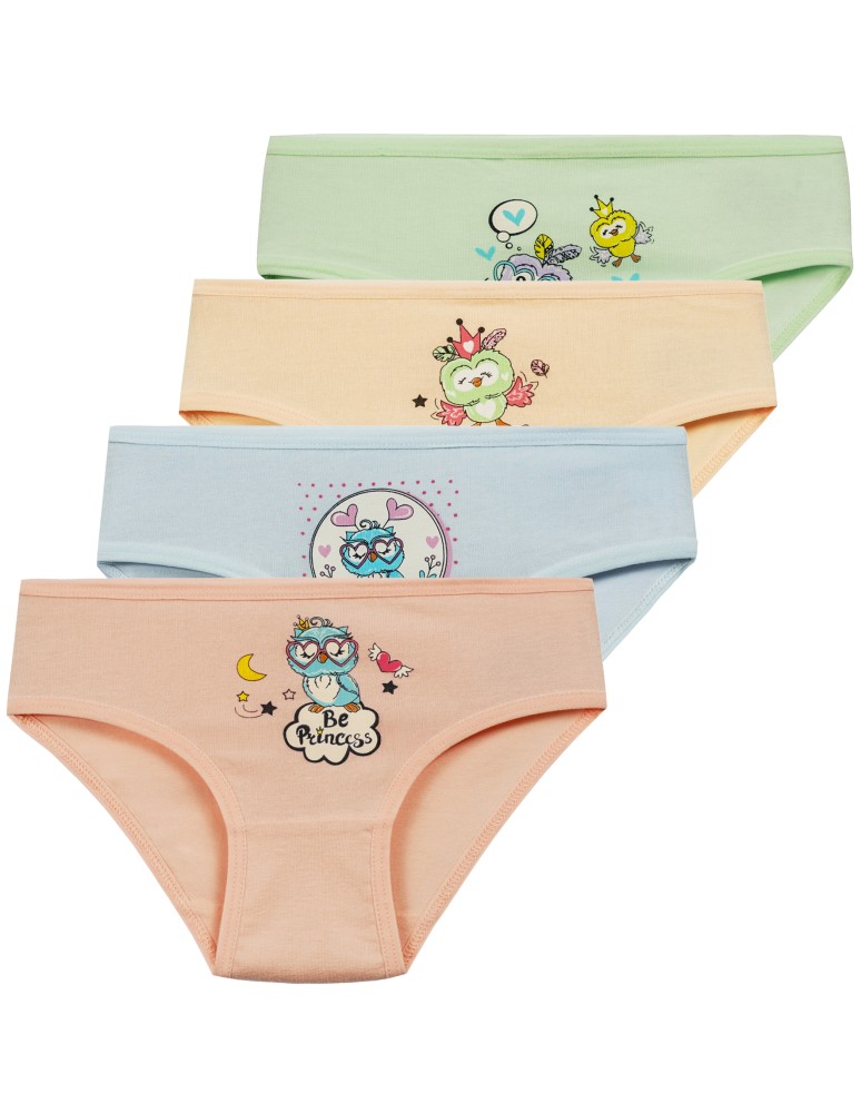 Figi - Majtki figi dla dziewczynki bawełniane z motywem sowy 4-pak WIELOKOLOROWY - produkt moraj.pl 1