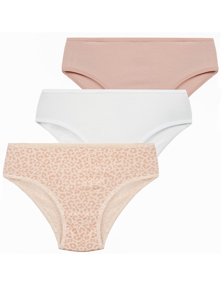 Figi - Majtki figi dziewczęce bawełniane gładkie i z panterkowym motywem 3-pak WIELOKOLOROWY - produkt moraj.pl 1