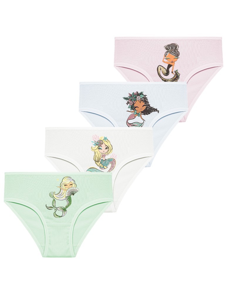 Figi - Figi dziewczęce bawełniane majtki z nadrukiem syrenki 4-pak WIELOKOLOROWY - produkt moraj.pl 1