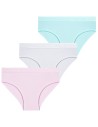 Majtki dziewczęce figi bawełniane gładkie z ozdobną gumką 3-pak WIELOKOLOROWY