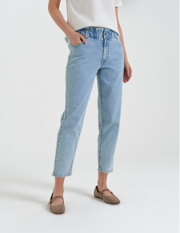 Spodnie damskie jeansy paperbag z wysokim stanem - JASNY NIEBIESKI - produkt 2