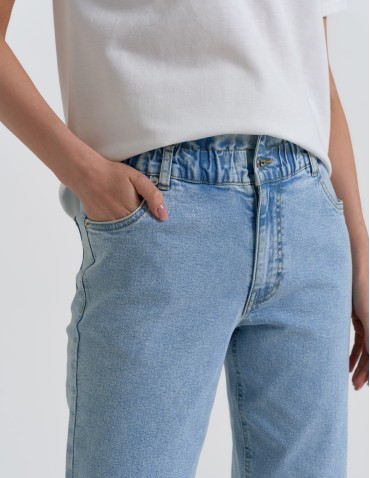 Spodnie damskie - Spodnie damskie jeansy paperbag z wysokim stanem JASNY NIEBIESKI  - produkt 3