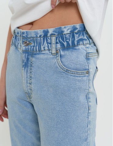 Spodnie damskie - Spodnie damskie jeansy paperbag z wysokim stanem JASNY NIEBIESKI  - produkt 4