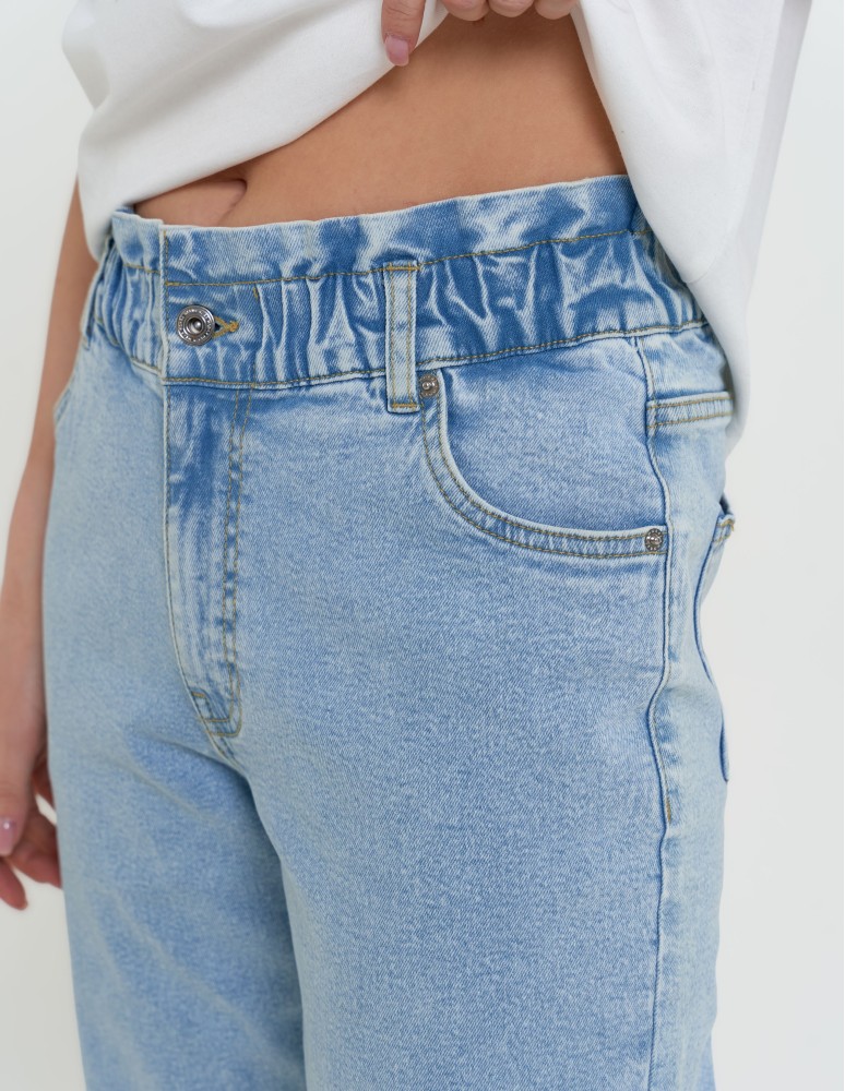 Spodnie damskie - Spodnie damskie jeansy paperbag z wysokim stanem JASNY NIEBIESKI - produkt moraj.pl 4