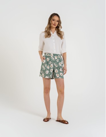 Szorty materiałowe - Spodenki damskie szorty zwiewne 100% wiskoza z wysokim stanem WZÓR 2 - produkt 1