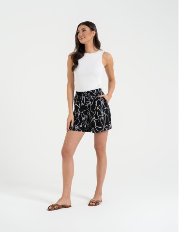 Szorty materiałowe - Spodenki damskie szorty zwiewne 100% wiskoza z wysokim stanem WZÓR 1 - produkt 3