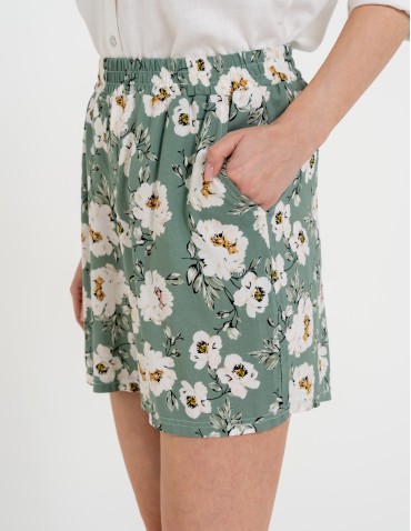 Szorty materiałowe - Spodenki damskie szorty zwiewne 100% wiskoza z wysokim stanem WZÓR 2 - produkt 4