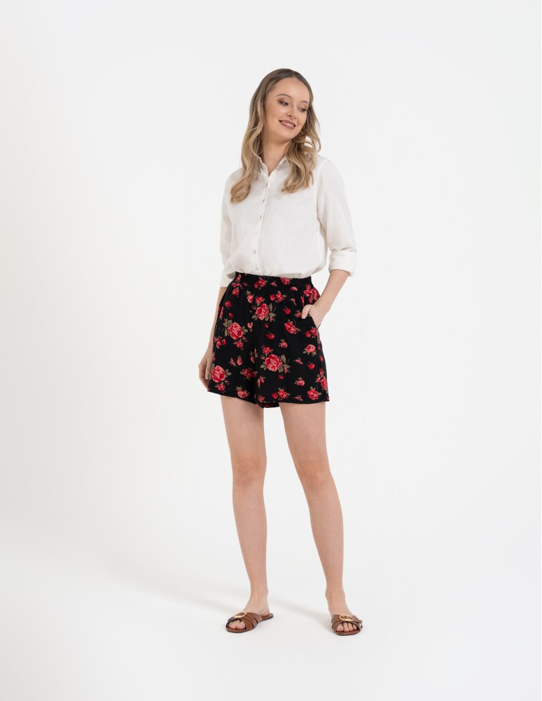 Szorty materiałowe - Spodenki damskie krótkie z wysokim stanem 100% wiskoza WZÓR 2  - produkt moraj.pl 3