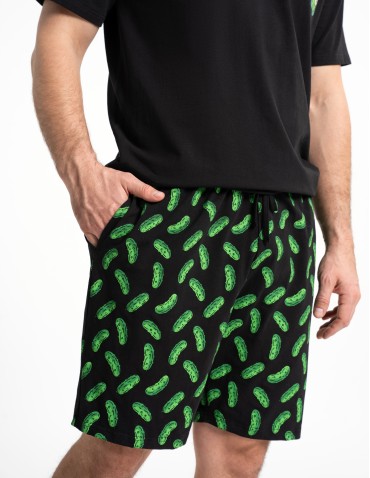Piżamy - Męska piżama bawełniana na krótki rękaw z motywem ogórków CZARNY - produkt 8