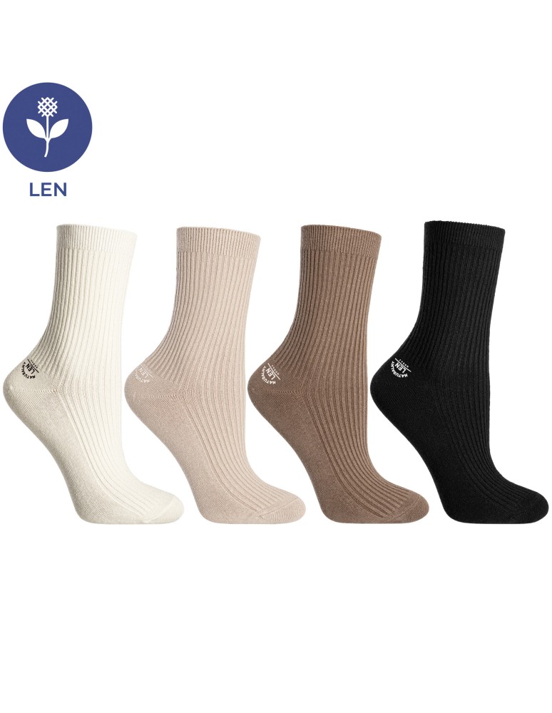 Skarpetki długie - Skarpetki damskie bawełniane długie w prążek z naturalnym lnem 6-pak WIELOKOLOROWY - produkt moraj.pl 2