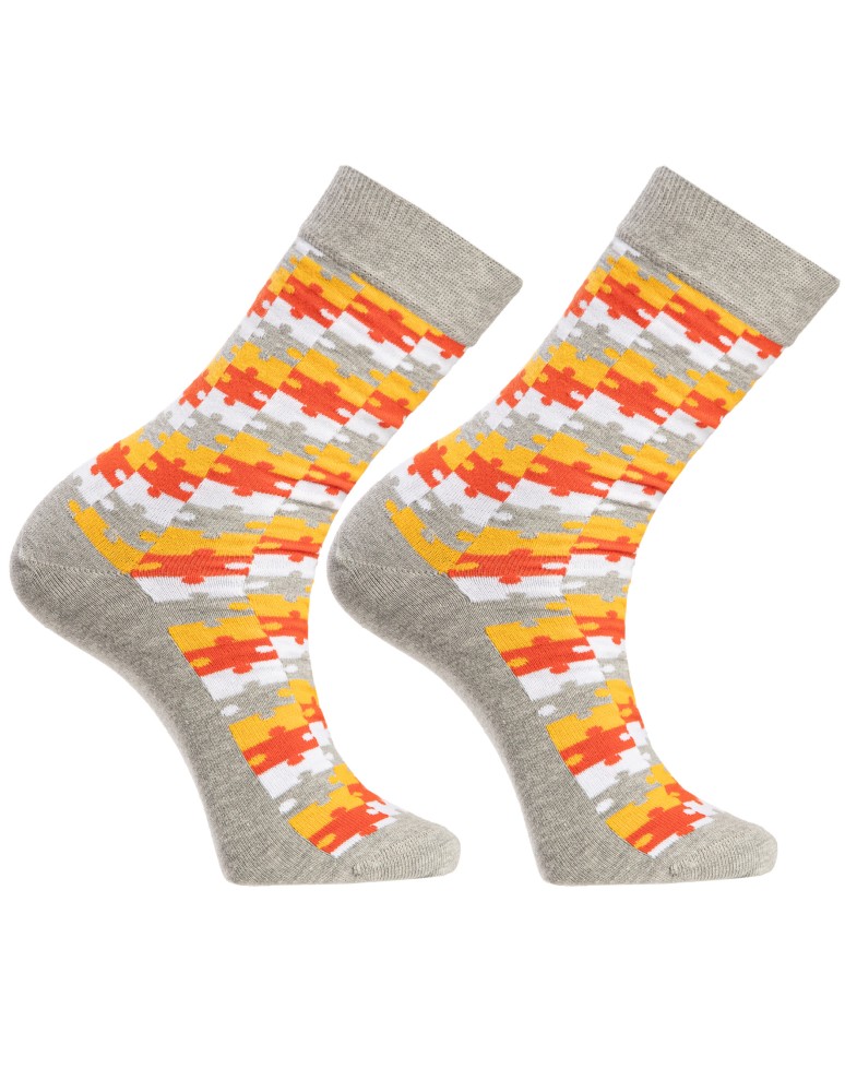 Skarpetki długie - Skarpety męskie casual bawełniane długie z motywem puzzli 4-pak WIELOKOLOROWY  - produkt moraj.pl 4