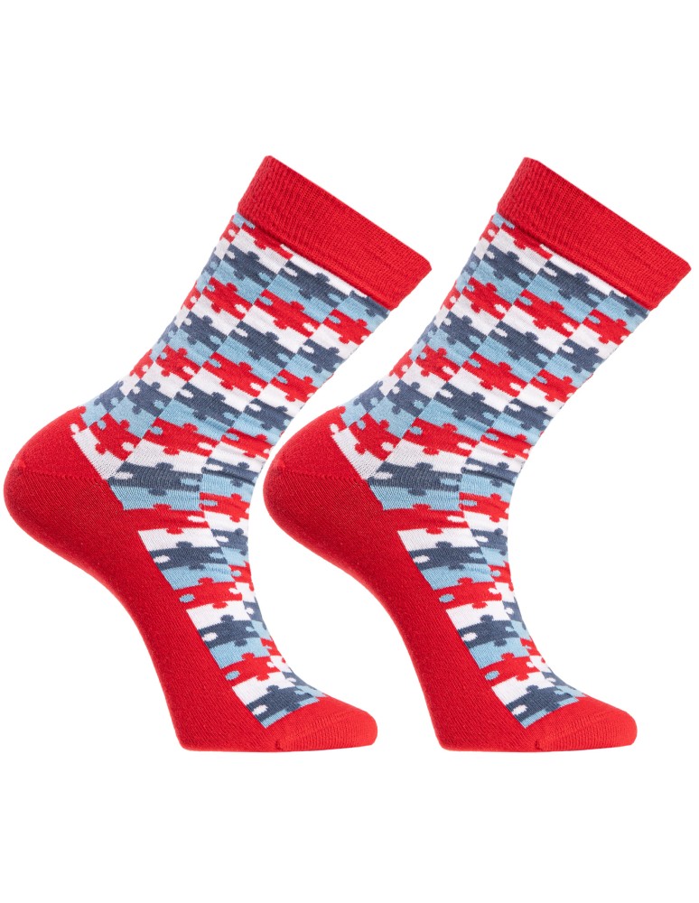 Skarpetki długie - Skarpety męskie casual bawełniane długie z motywem puzzli 4-pak WIELOKOLOROWY  - produkt moraj.pl 5