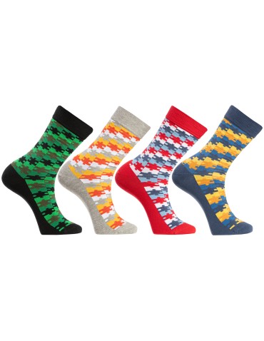 Skarpety męskie casual bawełniane długie z motywem puzzli 4-pak