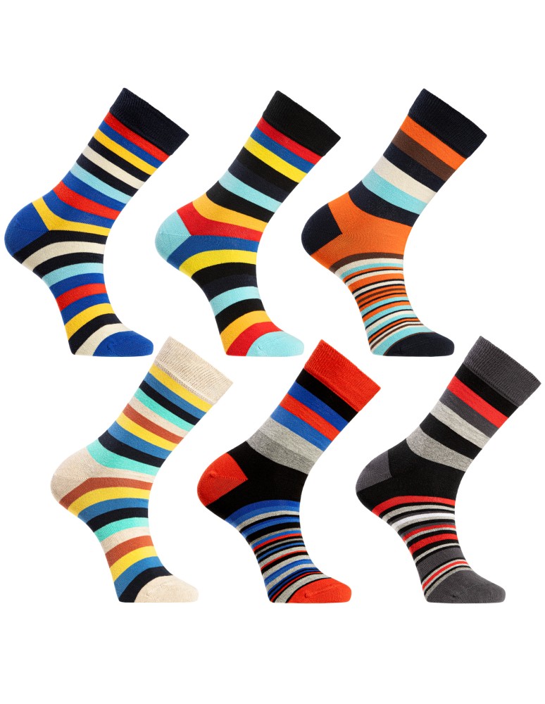 Skarpetki męskie bawełniane casual w kolorowe paski 6-pak WIELOKOLOROWY
