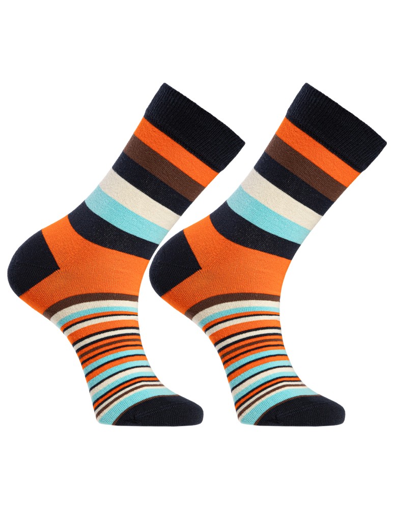 Skarpetki długie - Skarpetki męskie bawełniane casual w kolorowe paski 6-pak WIELOKOLOROWY - produkt moraj.pl 2