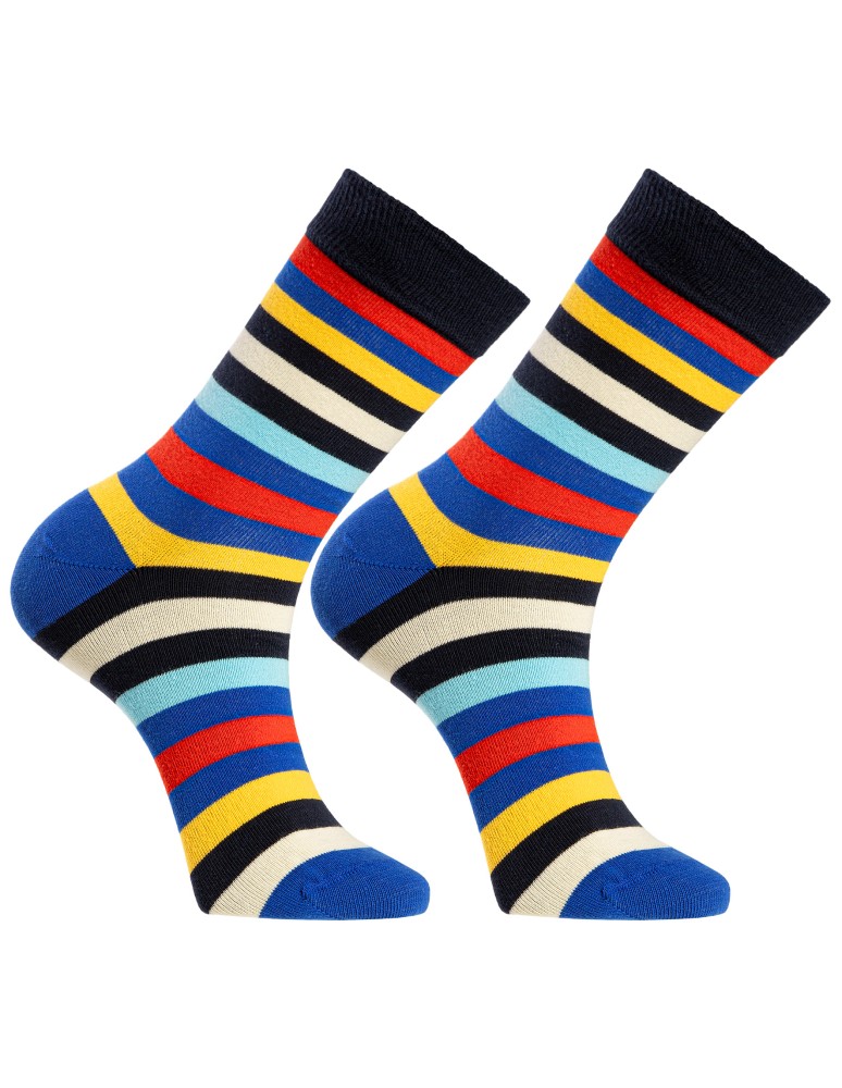 Skarpetki długie - Skarpetki męskie bawełniane casual w kolorowe paski 6-pak WIELOKOLOROWY - produkt moraj.pl 3