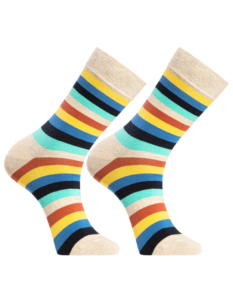 Skarpetki długie - Skarpetki męskie bawełniane casual w kolorowe paski 6-pak WIELOKOLOROWY - produkt moraj.pl 4