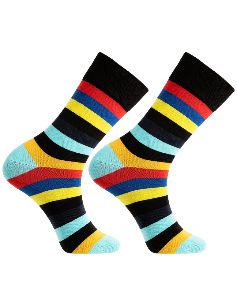 Skarpetki długie - Skarpetki męskie bawełniane casual w kolorowe paski 6-pak WIELOKOLOROWY - produkt moraj.pl 7