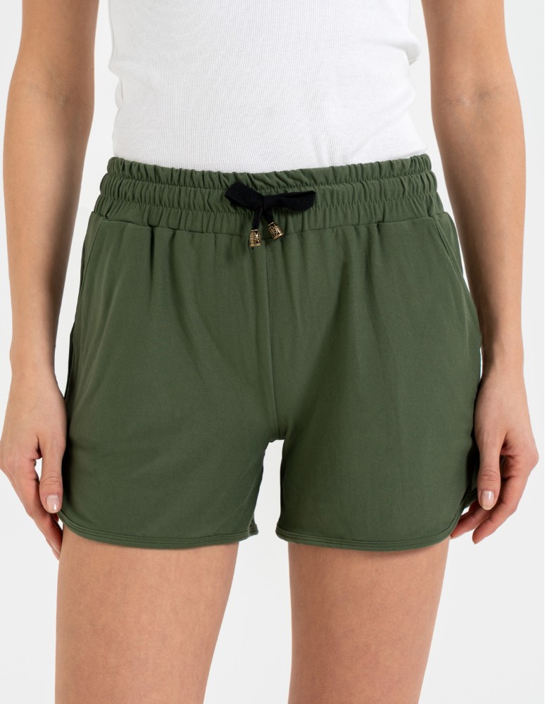 Szorty damskie letnie - Damskie szorty na gumce z wiązaniem KHAKI - produkt moraj.pl 2