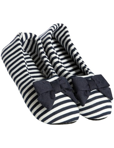 Kapcie domowe - Kapcie damskie w paski z kokardką i antypoślizgową podeszwą CZARNY - produkt 1