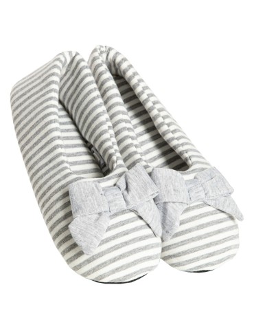 Kapcie damskie w paski z kokardką i antypoślizgową podeszwą