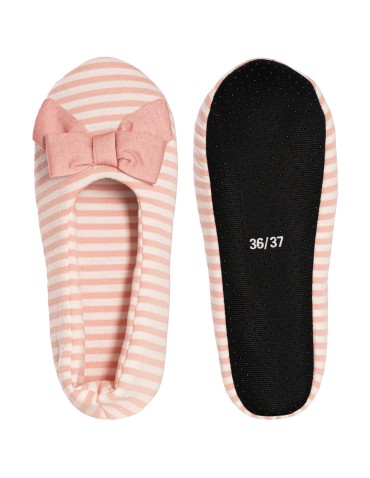 Kapcie domowe - Kapcie damskie w paski z kokardką i antypoślizgową podeszwą RÓŻOWY - produkt 2