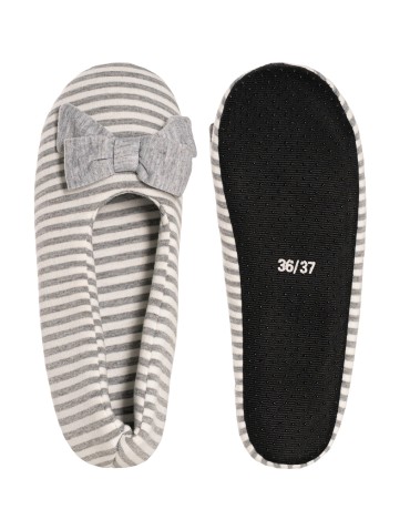 Kapcie damskie w paski z kokardką i antypoślizgową podeszwą - produkt 2