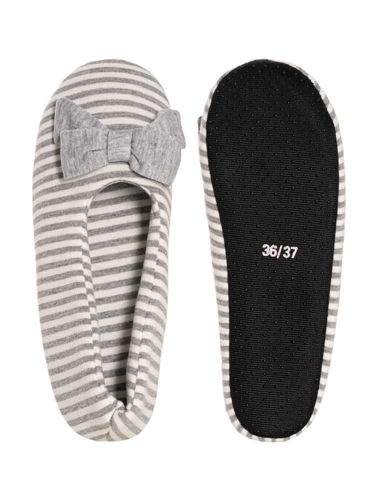 Kapcie domowe - Kapcie damskie w paski z kokardką i antypoślizgową podeszwą SZARY  - produkt moraj.pl 2