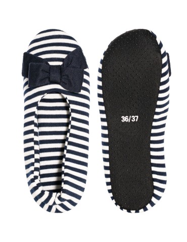 Kapcie domowe - Kapcie damskie w paski z kokardką i antypoślizgową podeszwą CZARNY - produkt 2