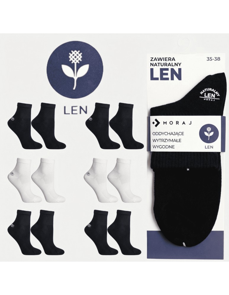 Skarpetki damskie bawełniane z naturalnym lnem klasyczne 6-pak WIELOKOLOROWY