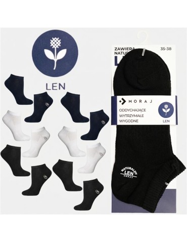 Skarpetki damskie stopki krótkie z lnem klasyczne gładkie 6-pak - WIELOKOLOROWY