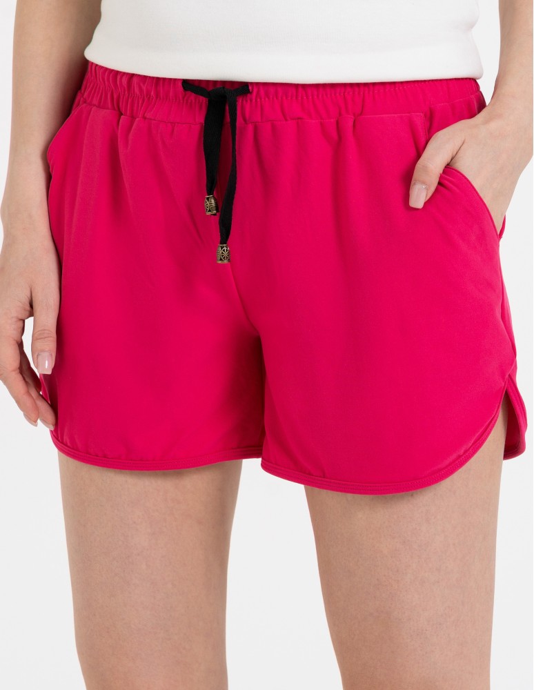 Szorty damskie letnie - Damskie szorty na gumce z wiązaniem FUKSJA - produkt moraj.pl 2