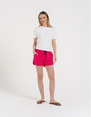 Szorty damskie letnie - Damskie szorty na gumce z wiązaniem FUKSJA - produkt 1