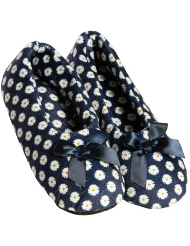 Kapcie domowe - Kapcie damskie domowe zdobione kokardką z antypoślizgową podeszwą GRANATOWY - produkt 1