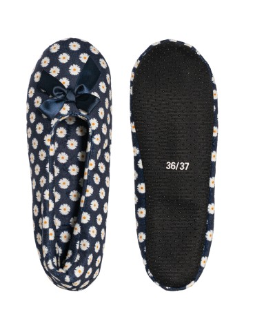 Kapcie domowe - Kapcie damskie domowe zdobione kokardką z antypoślizgową podeszwą GRANATOWY - produkt 2