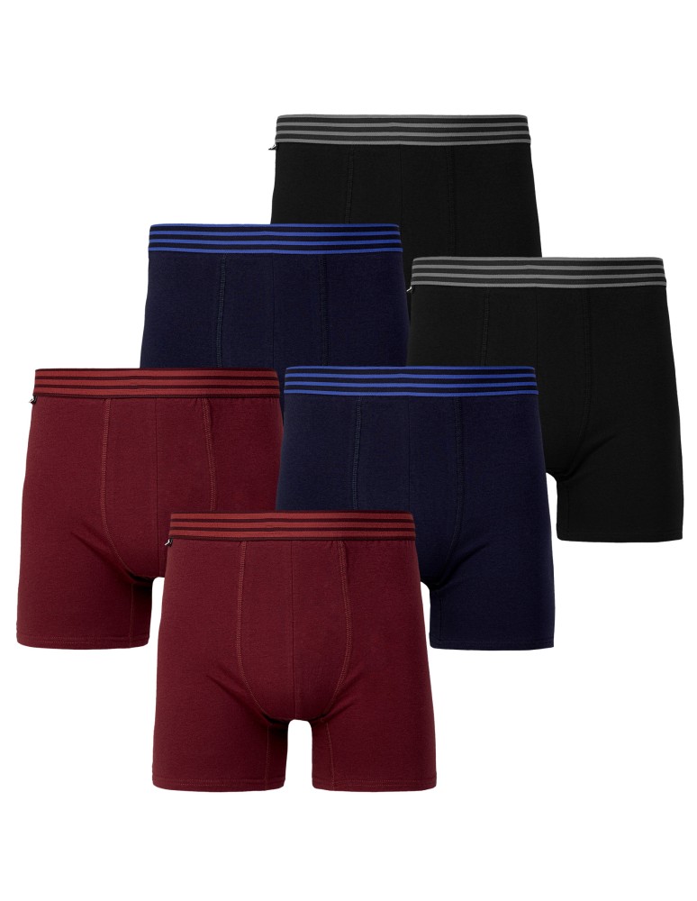 Bokserki męskie long fit bawełniane gładkie z wydłużoną nogawką 6-pak WIELOKOLOROWY