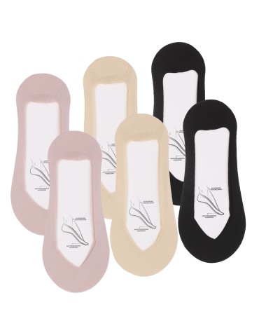 Damskie skarpetki mikrostopki prążkowane z antypoślizgową podeszwą 6-pak - WIELOKOLOROWY