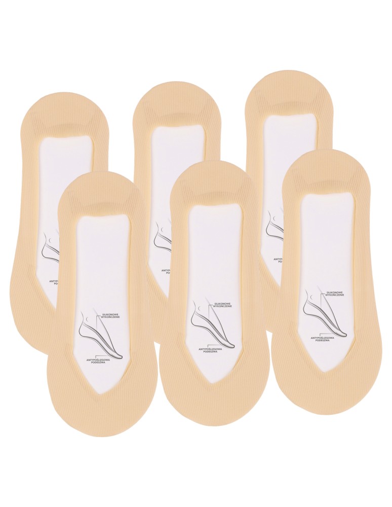 Damskie skarpetki mikrostopki prążkowane z antypoślizgową podeszwą 6-pak BEŻOWY