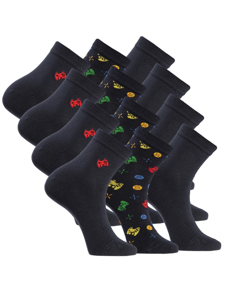 Stopki klasyczne - Skarpetki męskie bawełniane do kostki z motywem gier 12-pak WIELOKOLOROWY - produkt moraj.pl 1