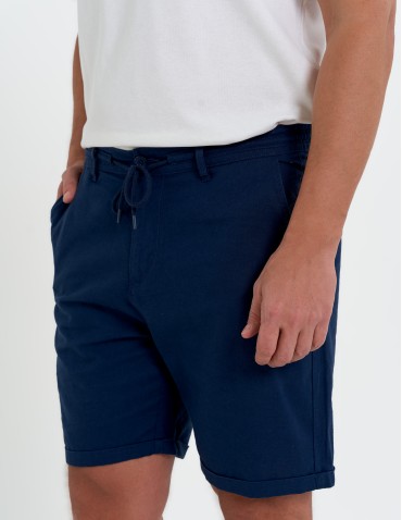 Szorty materiałowe - Spodenki męskie lniane casual wiązane z kieszeniami GRANATOWY - produkt 2