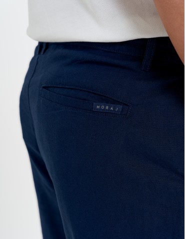 Szorty materiałowe - Spodenki męskie lniane casual wiązane z kieszeniami GRANATOWY - produkt 3