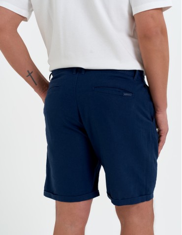 Szorty materiałowe - Spodenki męskie lniane casual wiązane z kieszeniami GRANATOWY - produkt 6